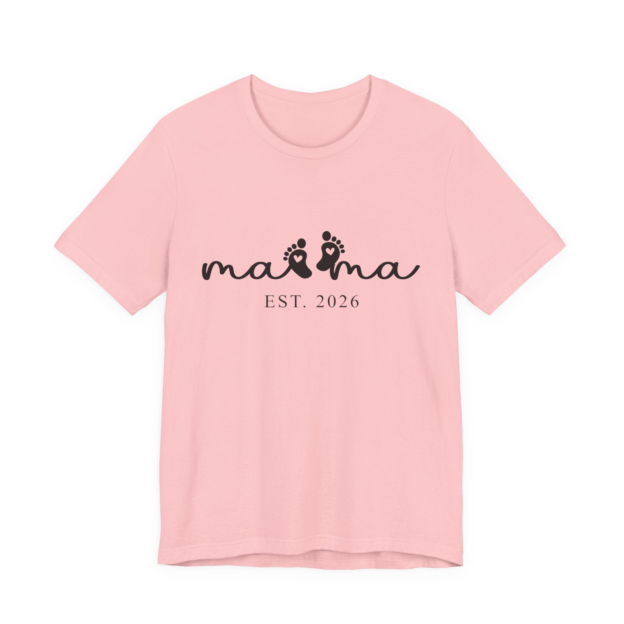 Mama EST. 2026 – Minimalistisches Mama Shirt mit Babyfüßen & Herzdesign
