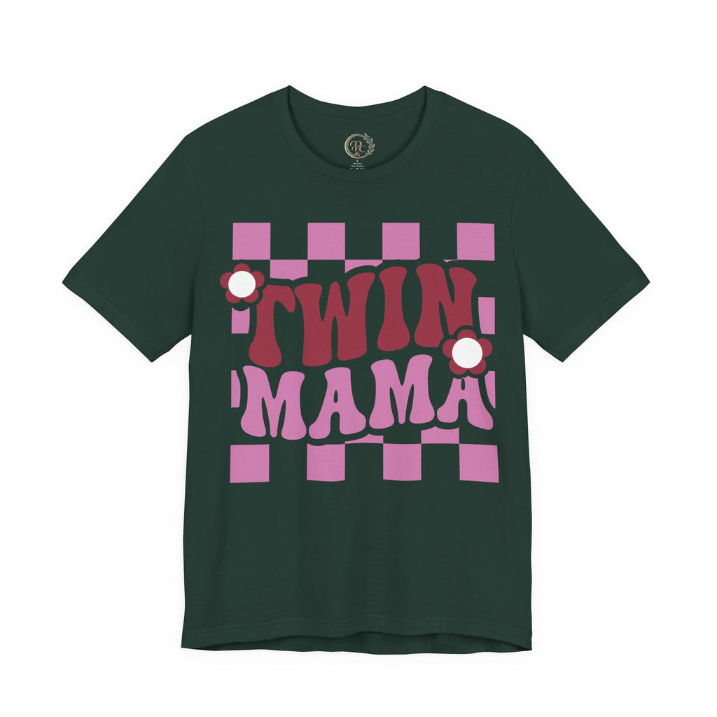Twin Mama Retro Flower Shirt | Stylisches Mama T-Shirt mit Vintage-Blumen Design
