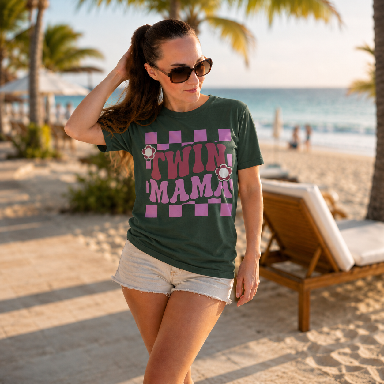 Twin Mama Retro Flower Shirt | Stylisches Mama T-Shirt mit Vintage-Blumen Design