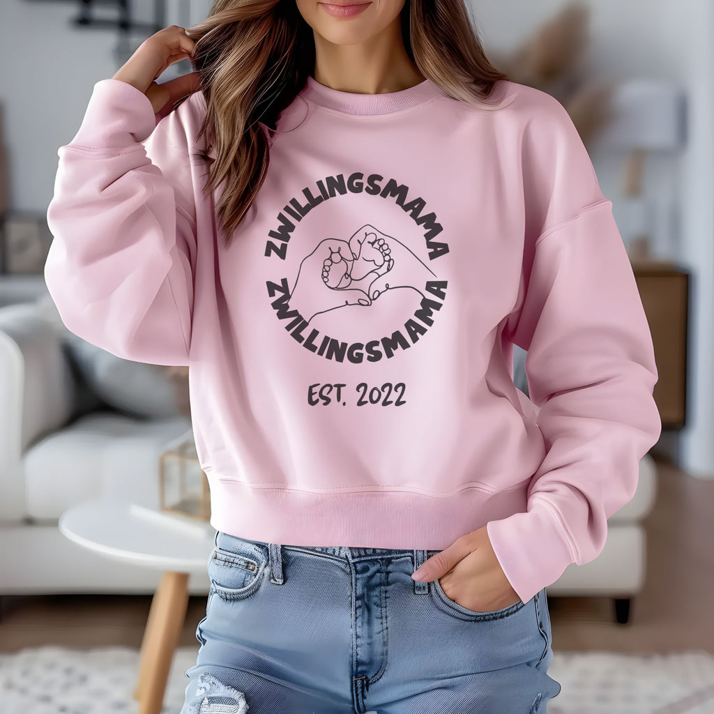 Zwillingsmama Sweater personalisiert, Unisex, Geschenk für Zwillingsmutter, Babyfüße Line Art, Est. Jahr Pullover, personalisierbar,