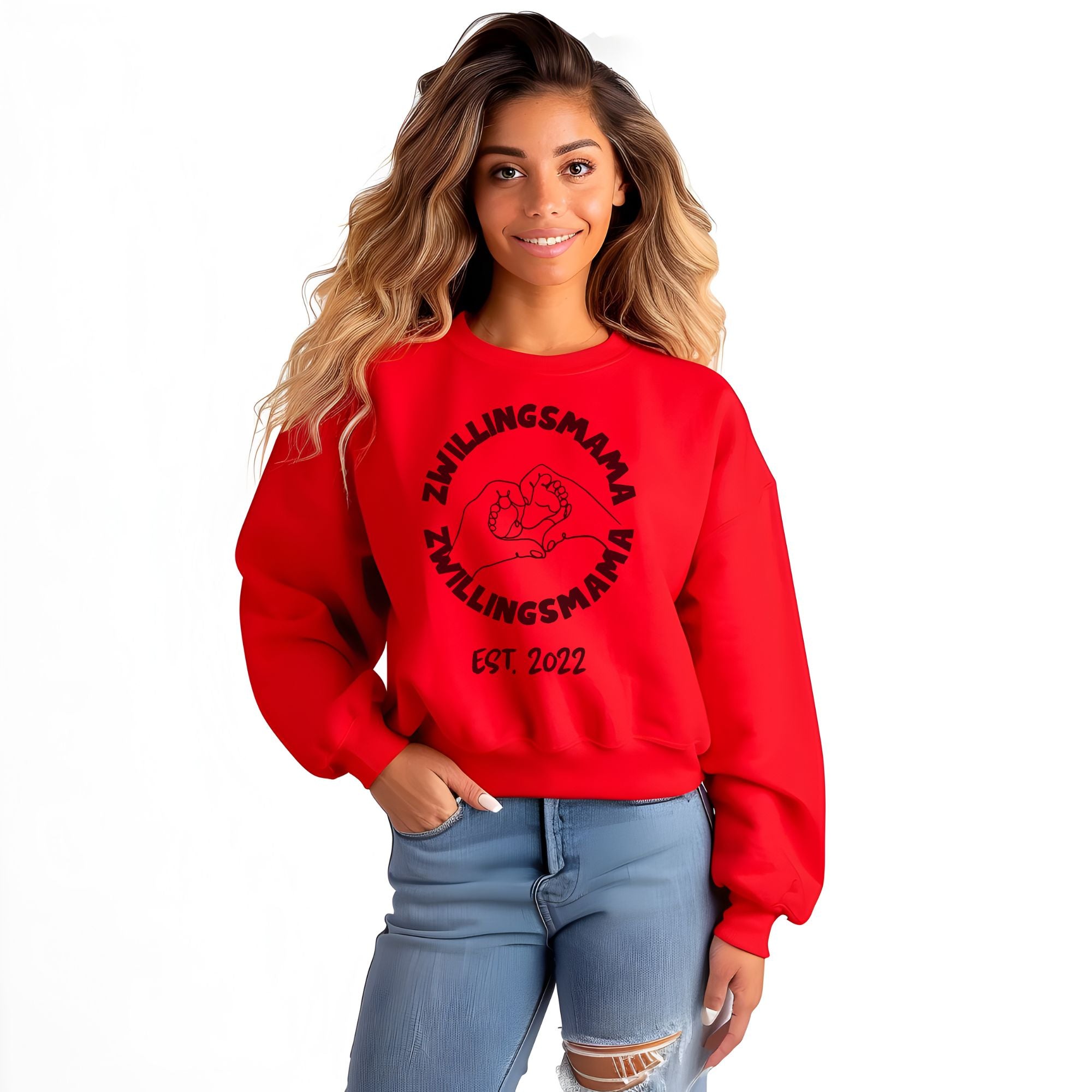 Zwillingsmama Sweater personalisiert, Unisex, Geschenk für Zwillingsmutter, Babyfüße Line Art, Est. Jahr Pullover, personalisierbar,