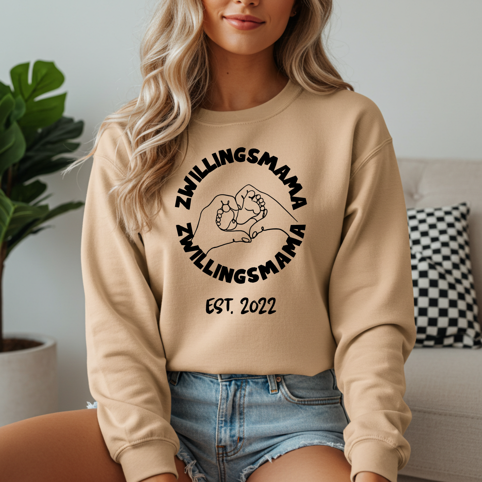 Zwillingsmama Sweater personalisiert, Unisex, Geschenk für Zwillingsmutter, Babyfüße Line Art, Est. Jahr Pullover, personalisierbar,